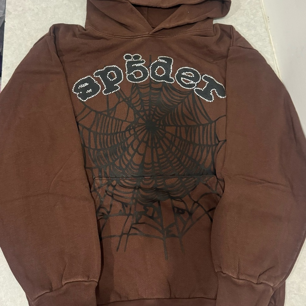 Brown Graphic Hoodie with Spider Design